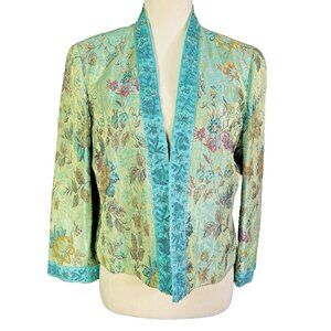 VTG Neiman Marcus Women 10 Open Jacket Floral Brocade Beaded Long Sleeve 10